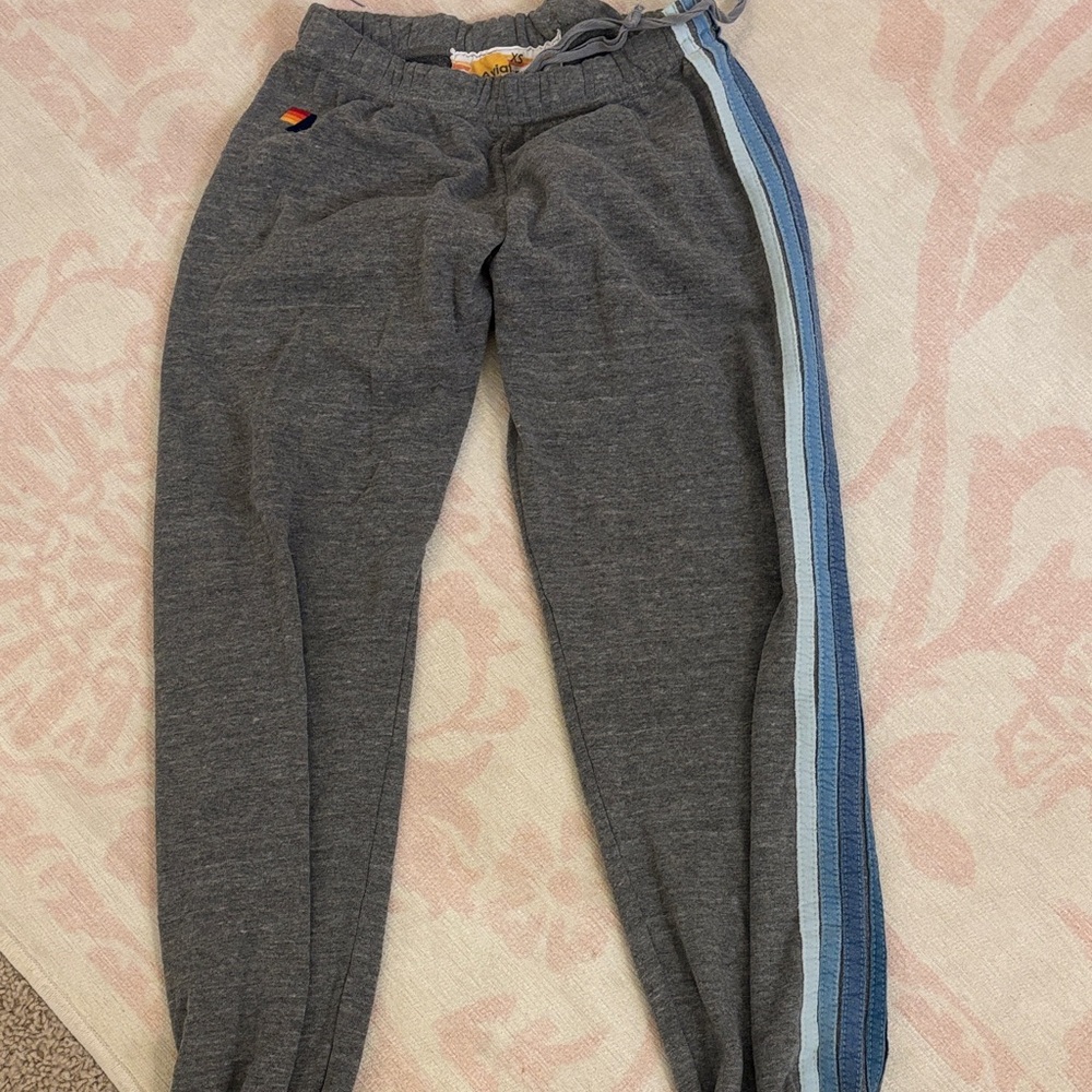 Aviator Nation Gray Sweatpants with Blue Stripes